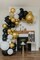 Black and Gold Garland Arch Kit Metallic Confetti Dots Various Sized Balloons Decorative Elements Square Shimmer Wall Transparent Heavy Duty Hooks Black Ribbon Happy Birthday Wedding Graduation